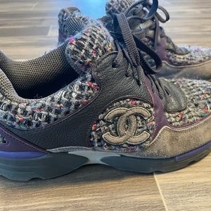 CHANEL Interlocking CC Logo Tweed Sneakers Trainers